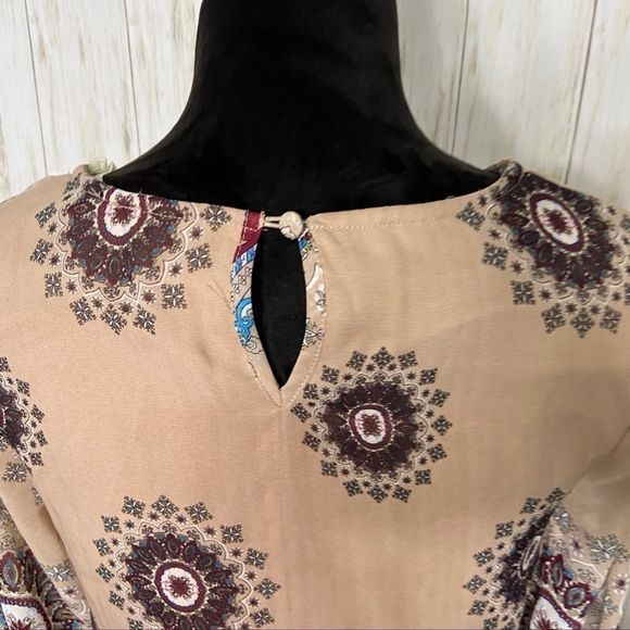 UMGEE NWT Boho Dress Tunic Tan Mandala Medallion Paisley Size Small - Picture 7 of 11
